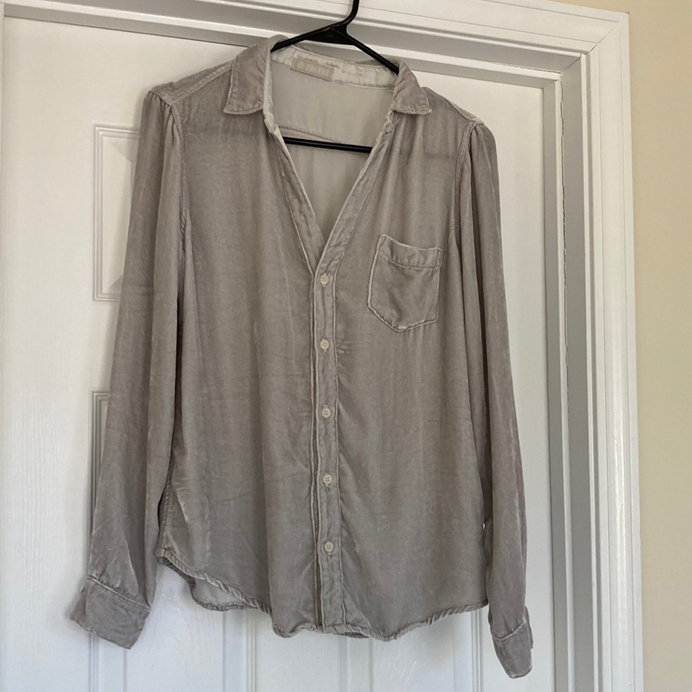 Silk/Rayon Grey Velvet Button Up
